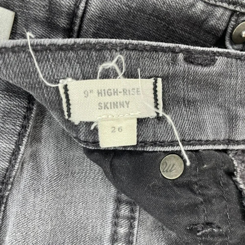 Madewell Jeans Womens 26 Black Wash High Rise Slim Skinny Raw Hem Button Denim - Picture 9 of 11